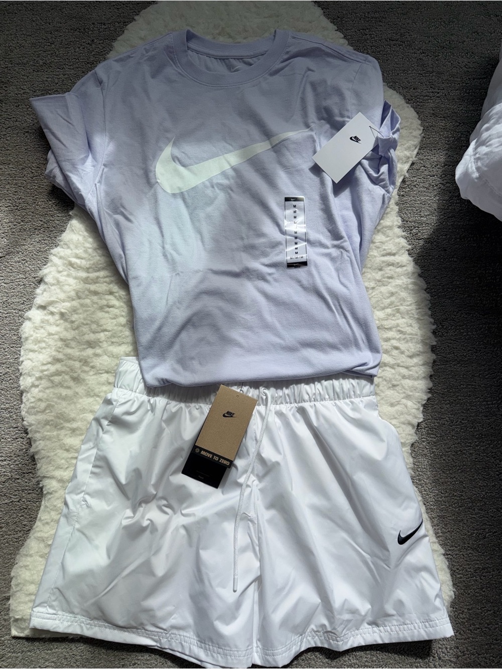Nike Lavender Tee with White Nike Athletic Shorts
